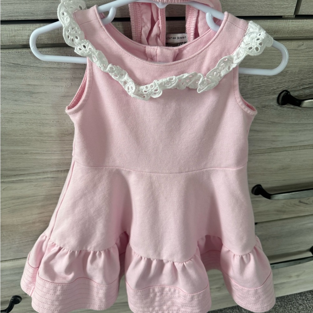 Janie and Jack Pink Dress with White Lace Trim